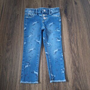 💙 Jumping Beans Girls Unicorn Print Stretch Denim Jeans Size 3T Distressed Hem